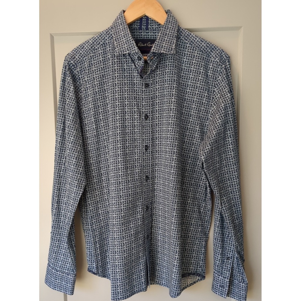 Robert Graham Modern Americana Men's TAILORED Flip Cuff Blue Check Shirt Large